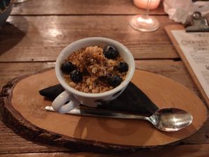 Dessert, was supposed to be panna cotta but it was not set. at Bistro De Rode Kater in Deventer