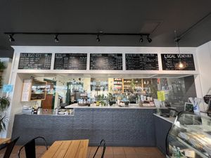 Counter area with drink menu   at Dodge Street Coffeehouse in Iowa City