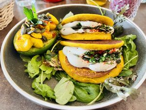 Crêpe de riz/pois chiche et avocat façon « œuf dur"  at Le Potager de Charlotte - Rennequin in Paris