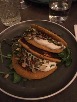Starter: Rice& chickpeas pancakes  at Le Potager de Charlotte - Rennequin in Paris