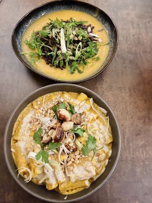 Mains: Green lentils&Shiitake mushrooms / Rigatoni pasta with squash&chanterelle mushrooms   at Le Potager de Charlotte - Rennequin in Paris