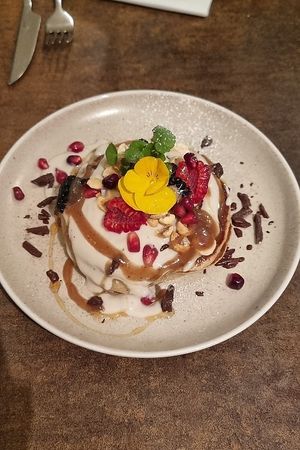 Almond & rice pancakes with hazelnut cacao cream at Le Potager de Charlotte - Rennequin in Paris