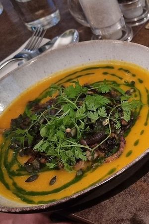 Sweet potato & pumpkin soup with mushrooms at Le Potager de Charlotte - Rennequin in Paris