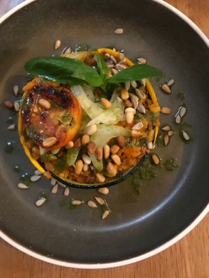 rice, tomato, squash and pine nuts at Le Potager de Charlotte - Rennequin in Paris