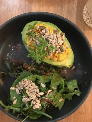 this was fantastic - kind of a deviled egg in an avocado at Le Potager de Charlotte - Rennequin in Paris