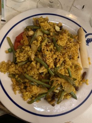 The veggie paella (specify vegan). Perfect for large groups too!  at Columbia in St Augustine