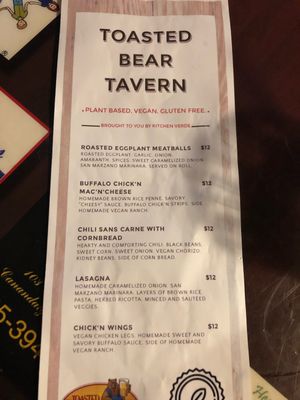 Menu at Toasted Bear Tavern in Rochester