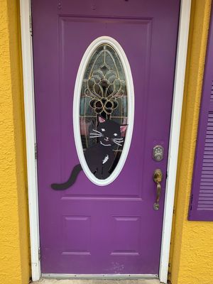 front door at The Black Cat Cafe in Devon