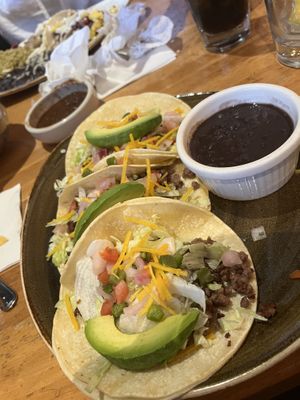 Impossible tacos with vegan cheese. Labeled vegan on menu.   at Cantina Laredo in Jacksonville