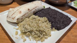 Burrito, rice, and black beans at Cantina Laredo in Jacksonville