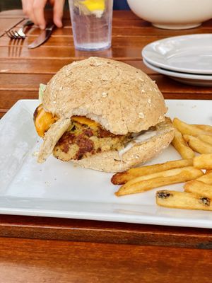 Chickpea Burger WITH ACTUAL VEGAN CHEESE  at Wally's in Surf City