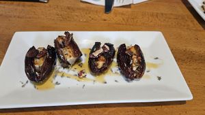 Amazing cream cheese filled dates for appetizer... So darn good at Wally's in Surf City