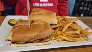Vegan "chickn"  parmesan sandwich platter at Wally's in Surf City