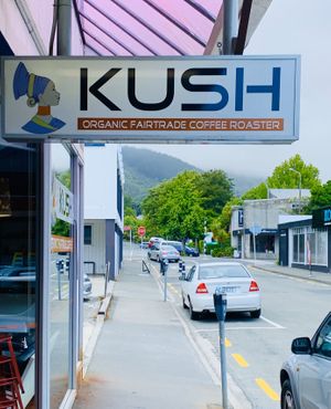 Street sign  at Kush Coffee Ltd in Nelson
