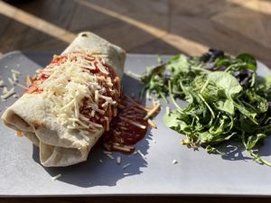 Vegan tortilla with soy Ragout and tomato sauce   at Tom Almhütte in Maria Alm