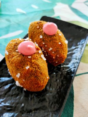 Croquettes with spinach, pines and raisins at Coco Cuina Viva in Cadaques