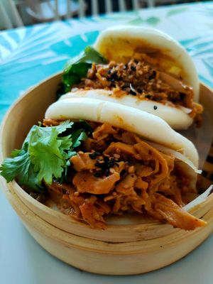 Pulled pork jackfruit baos at Coco Cuina Viva in Cadaques