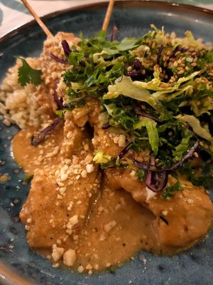 Saitai with vegan chicken and rice at Coco Cuina Viva in Cadaques