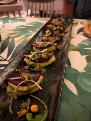 Tacos of beetroot and guacamole at Coco Cuina Viva in Cadaques