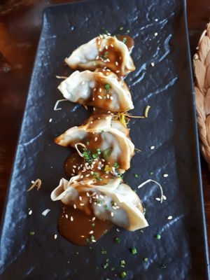 Eggplant, shiitakes and misi gyozas at Coco Cuina Viva in Cadaques