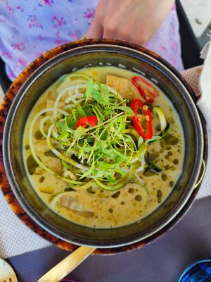 Sopa de tofu. Mucho gusto cítrico, a limón y cilantro at Coco Cuina Viva in Cadaques