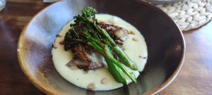 Parmentier de patata trrufada con girgolas y bimi at Coco Cuina Viva in Cadaques