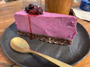 Raw vegan cheesecake - totally filling by it‘s own.  at Coco Cuina Viva in Cadaques