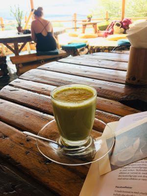 Coconut matcha latte at Blue Earth Village in Bunutan