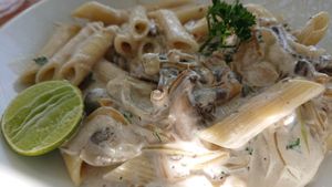 Mushroom penne (somehow weird with the coconut sauce) at Blue Earth Village in Bunutan