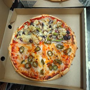 Vegan veggie (top) and Spicy vegan (bottom) at Vermont Pizzeria in Vermont