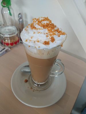 Gingerbread soya latte at Pixie Bakes Cakery and Coffee Shop in Tintwistle