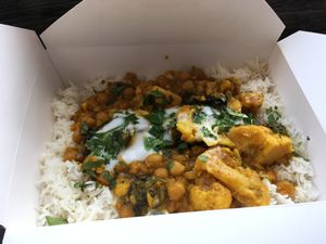 Cauliflower curry with rice, (large portion) at Simple and Good in Enfield