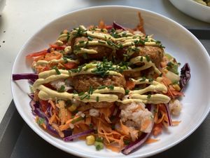 Vegetable cutlets with salad at Made with Laf in Bratislava