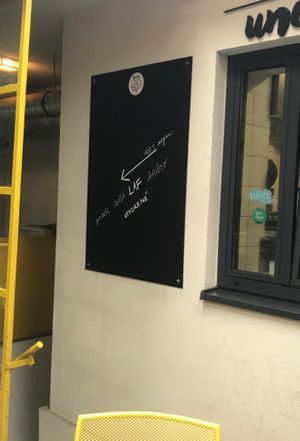 Stairs down to the restaurant  at Made with Laf in Bratislava