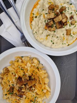 2 types of halušky (sour cabbage, chives), as served in June 2024. at Made with Laf in Bratislava