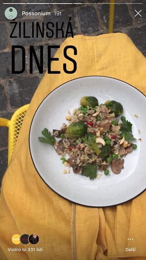 lunch menu with brussel sprouts, mushrooms and natural rice at Made with Laf in Bratislava