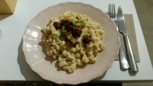 Vegan halušky (Slovak national dish in vegan version) at Made with Laf in Bratislava