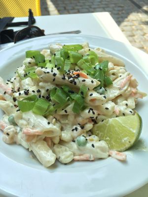 Cold pasta salad at Made with Laf in Bratislava