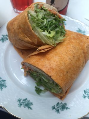 Wrap with salads smoked tofu and peanut and ginger dressing. at Made with Laf in Bratislava