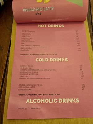 Menu at TINK in Ljubljana