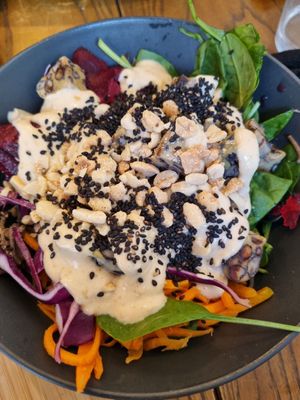 Peanut Tempeh bowl at TINK in Ljubljana