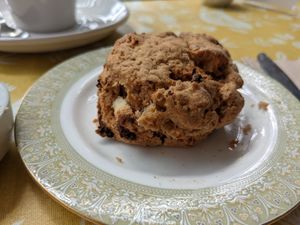 Apple and cinnamon scone (warm with vegan spread) at Woodchats in Chorley