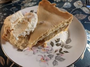 Apple pie and caramel ice cream at Woodchats in Chorley