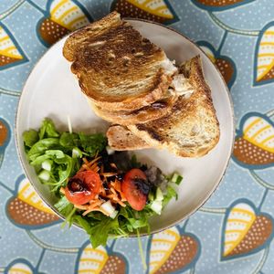 Sausage, Cheez and Woodchats Chutney Toastie (Vegan)  at Woodchats in Chorley