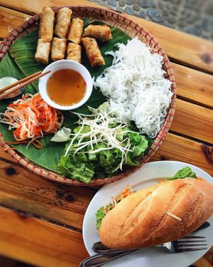 Bun nem chay - fried spring rolls with extra goodies at The Little Leaf in Cat Ba