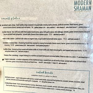 Menu  at Modern Shaman in Whittier