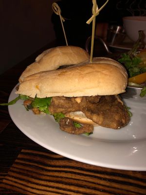 The PO Boy is so good! Get it with homemade potato chips or salad. Yum!!!  at Modern Shaman in Whittier