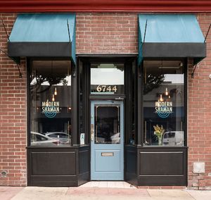The front door of Modern Shaman, on a cute street in Uptown Whittier, CA at Modern Shaman in Whittier