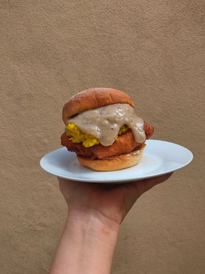 Fried Chicken and Mash potato burger! at Modern Shaman in Whittier