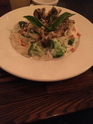 Alfredo with fried oysters and bacon!!! at Modern Shaman in Whittier